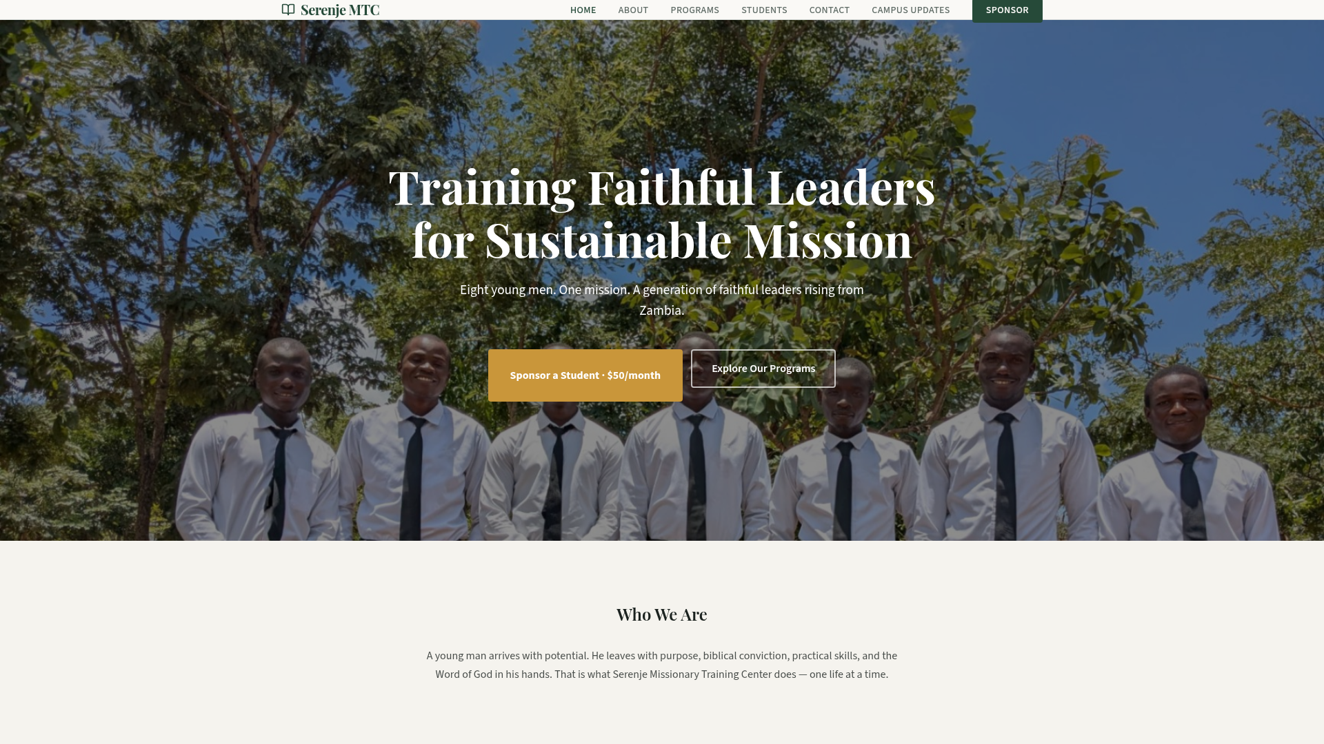 Serenje Missionary Training Center website preview